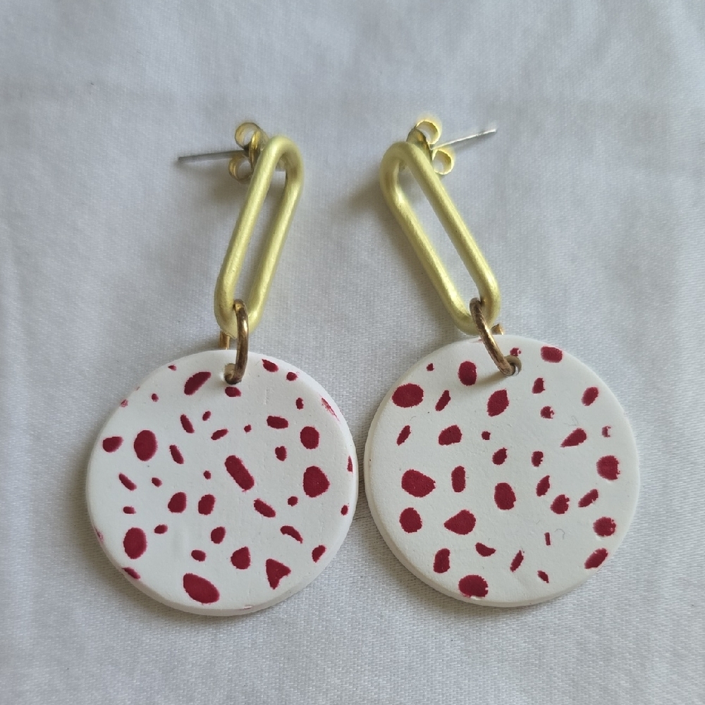 Handmade White and Red Speckled Drop Earrings